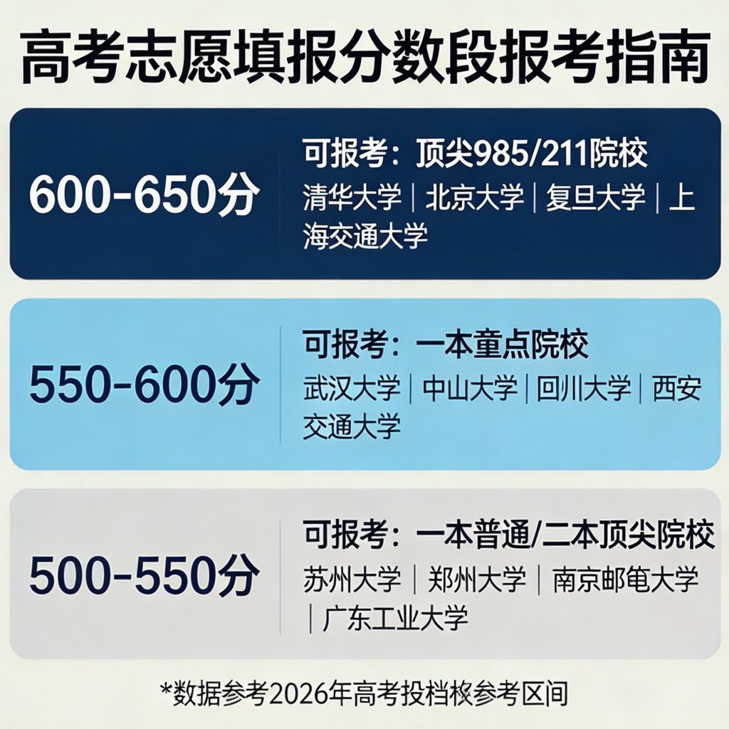 高考分数段院校参考